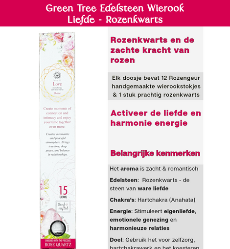 Edelsteenwierook Liefde - Rozenkwarts - 3 pakjes - Green Tree Luxe wierook - Gemstone Incense Love